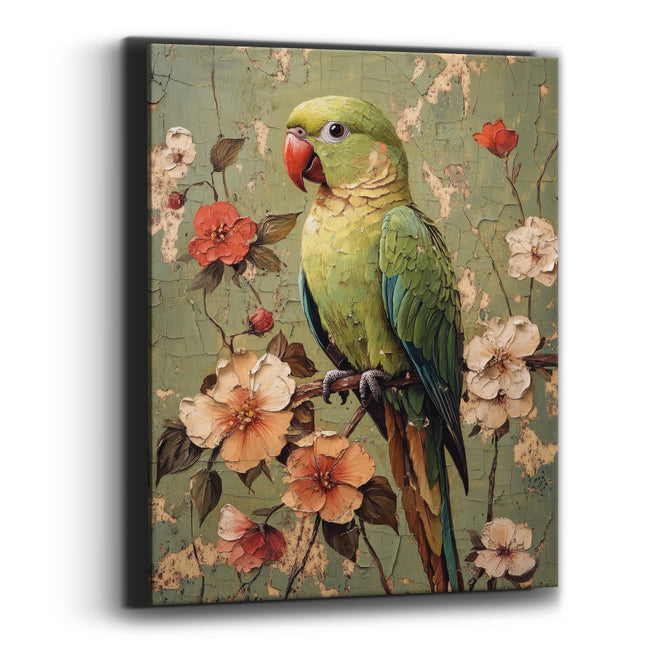 Coral Beak Parrot Floral Boho Canvas Wall Art