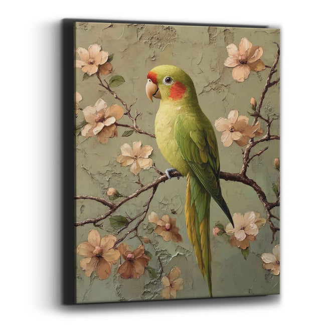 Lime Parrot Cream Blossom Boho Canvas Wall Art