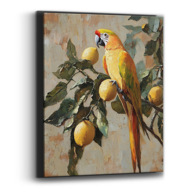 Golden Parrot Lemon Branch Boho Canvas Wall Art