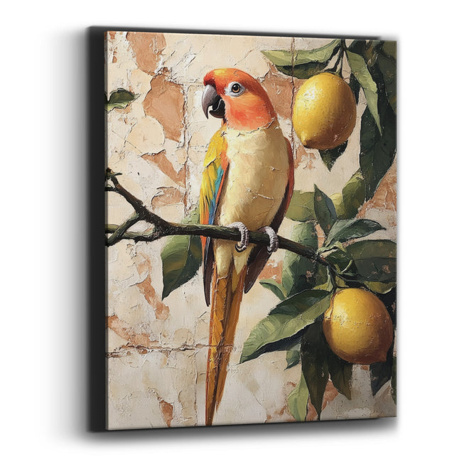 Parrot and Lemons Boho Decor Canvas Wall Art