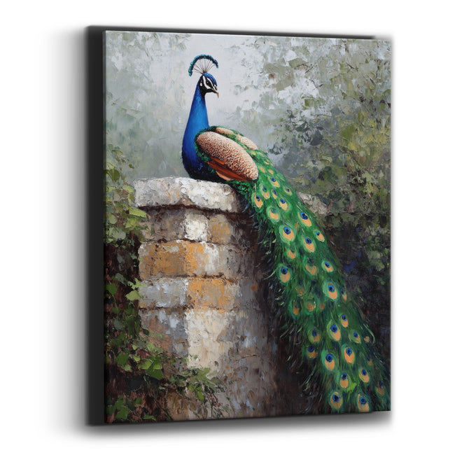 Boho Peacock on Stone Wall Canvas Wall Art