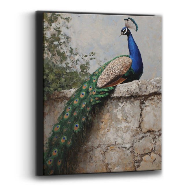 Blue Peacock Stone Wall Boho Canvas Wall Art