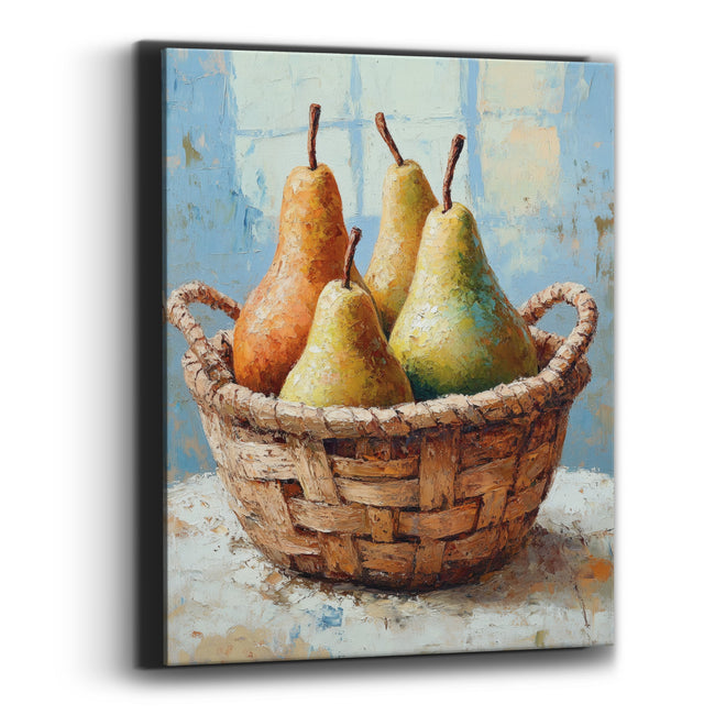 Four Pears Handled Basket Painterly Canvas Wall Art