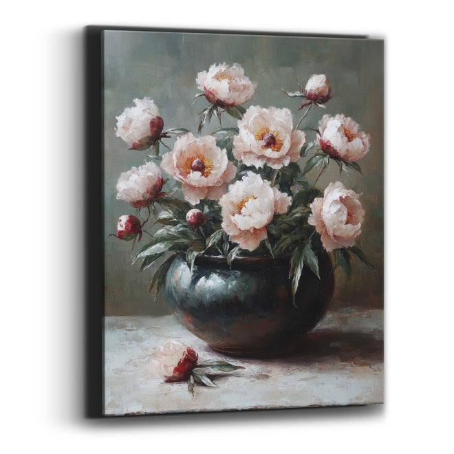 Blush Peonies Sage Boho Canvas Wall Art