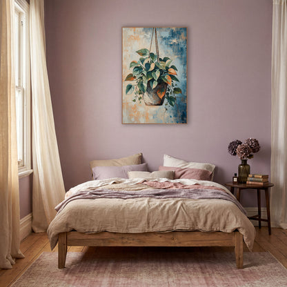 Hanging Heartleaf Philodendron Boho Botanical wall art in a warm boho-style room – hanging philodendron with green