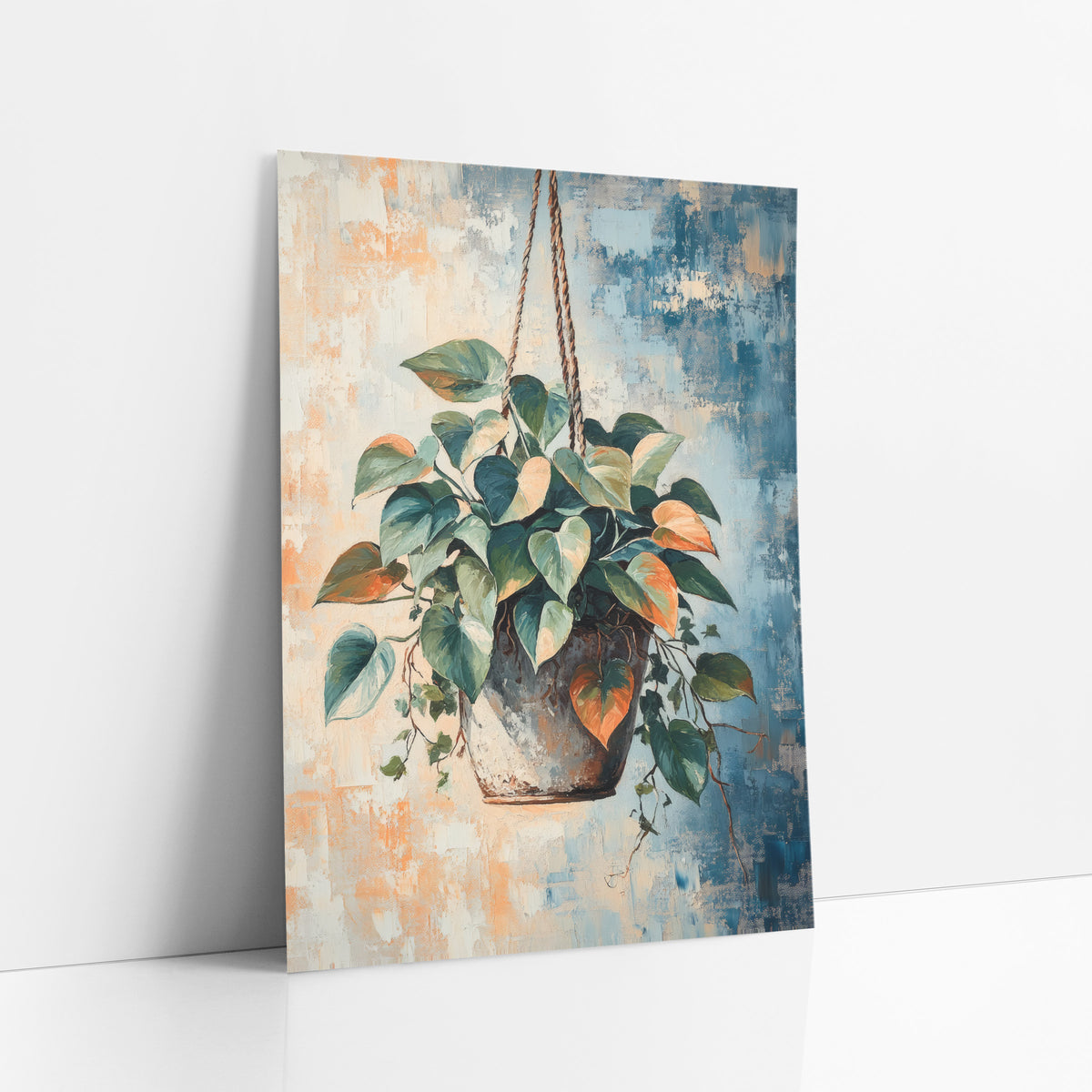 Hanging Heartleaf Philodendron Boho Botanical art print leaning against a white wall – hanging philodendron with green