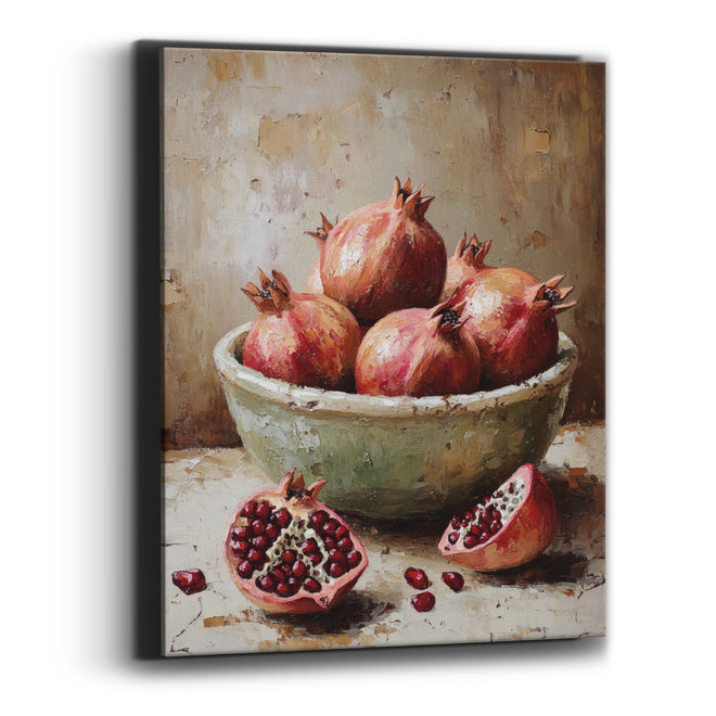 Split Pomegranates Chipped Bowl Rustic Canvas Wall Art