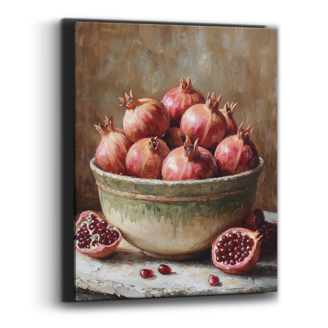 Ruby Pomegranate Bowl Mediterranean Still Life Canvas Wall Art