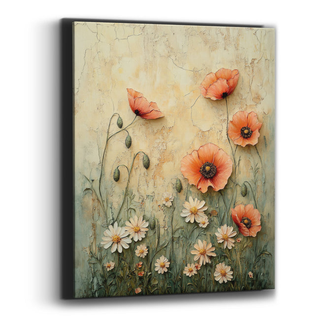 Coral Poppies Daisies Boho Canvas Wall Art