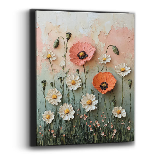 Coral Poppy Daisy Boho Floral Canvas Wall Art