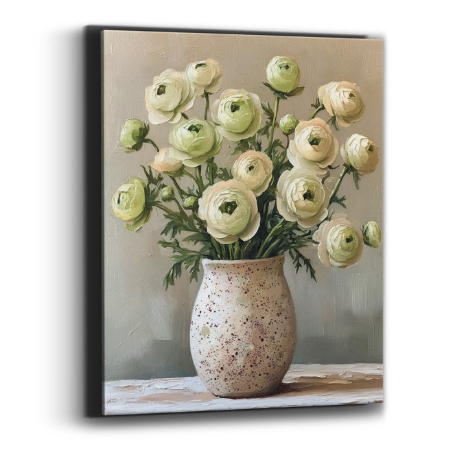Airy Open Ranunculus Speckled Vase Canvas Wall Art