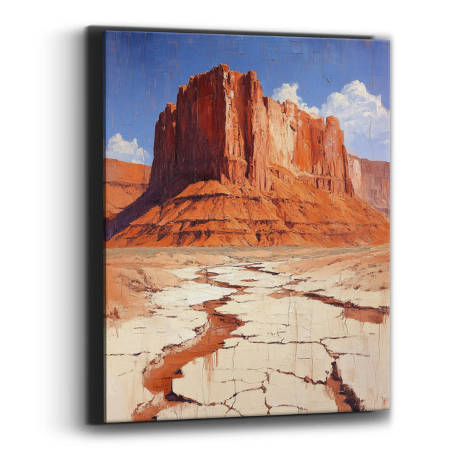 Cobalt Sky Butte Cracked Earth Painterly Canvas Wall Art