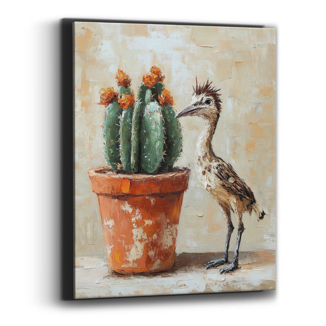 Roadrunner Orange Blossom Cactus Painterly Canvas Wall Art