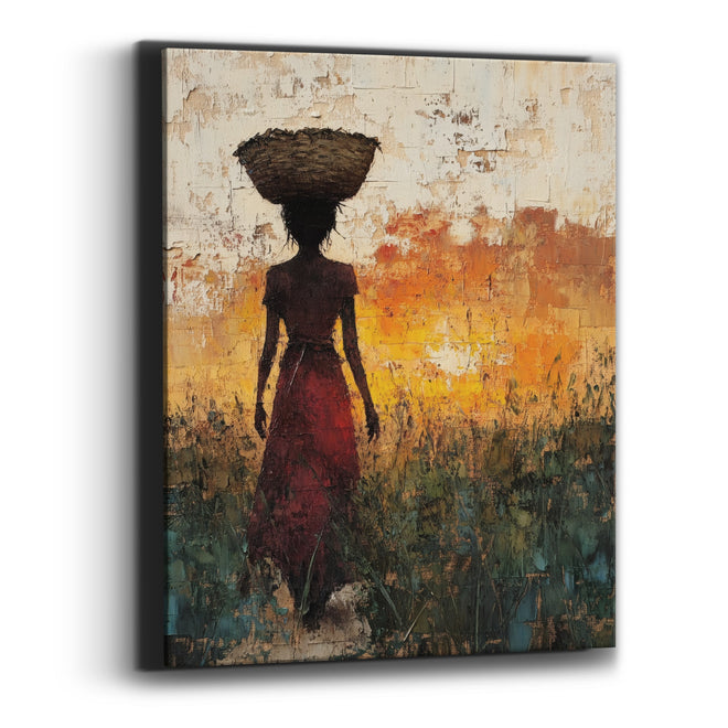 Basket Carrier Silhouette Boho Landscape Canvas Wall Art