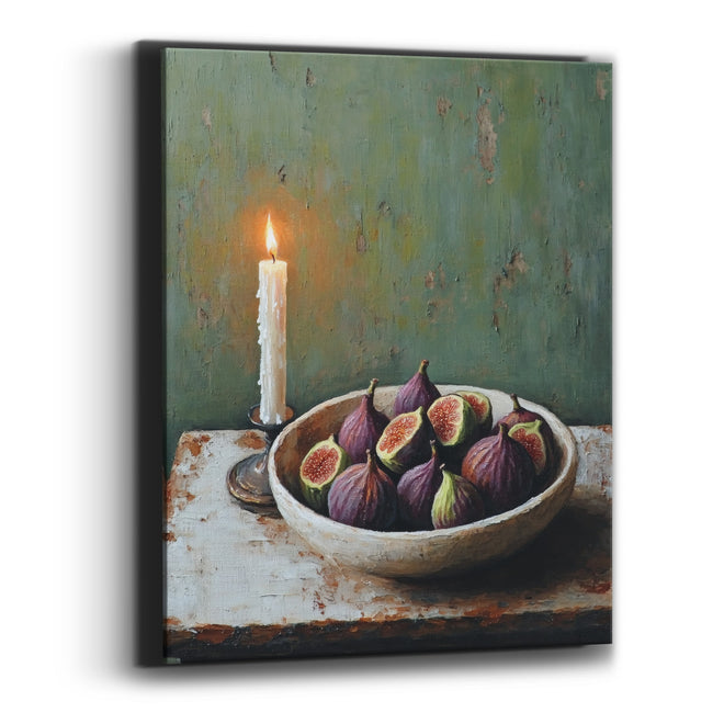 Taper Candle Halved Figs Rustic Canvas Wall Art