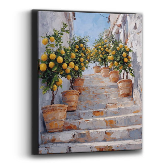 Potted Lemon Trees Stairway Mediterranean Canvas Wall Art