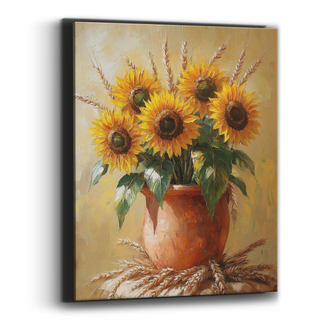 Golden Sunflower Wheat Bouquet Boho Canvas Wall Art