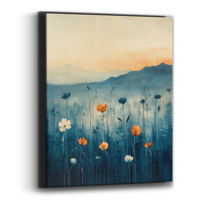 Orange Meadow Blooms Abstract Landscape Canvas Wall Art