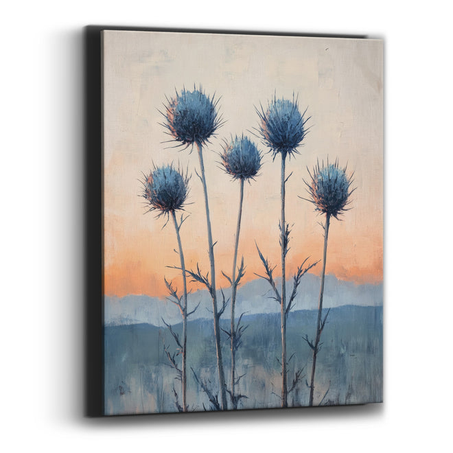 Blue Thistle Sunrise Boho Botanical Canvas Wall Art