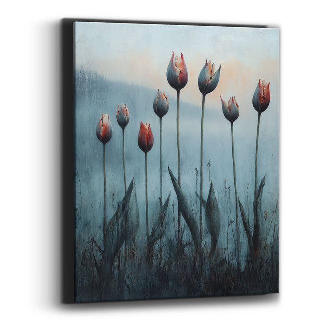 Tall Tulip Row Mist Painterly Canvas Wall Art