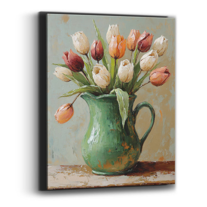Cream and Rust Tulips Pitcher Boho Canvas Wall Art