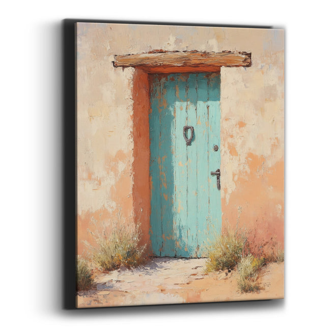 Turquoise Adobe Door Southwestern Boho Canvas Wall Art