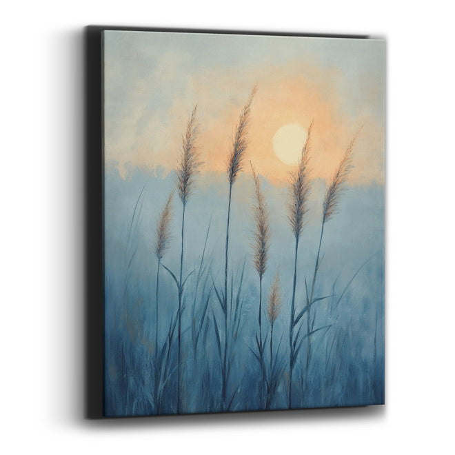 Misty Blue Grass Plumes Boho Canvas Wall Art