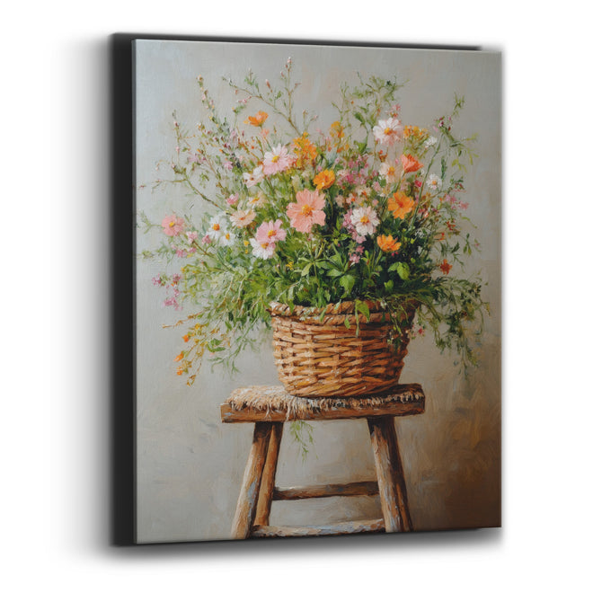 Peach Blossom Basket Soft Pastel Bouquet Canvas Wall Art