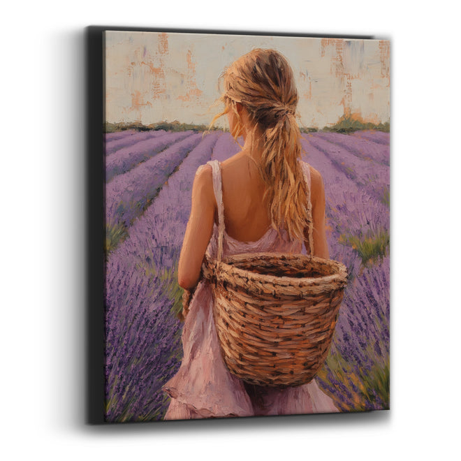 Lavender Field Woman Basket Boho Canvas Wall Art