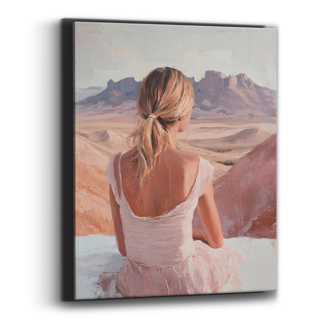 Woman Overlooking Desert Mesas Boho Canvas Wall Art