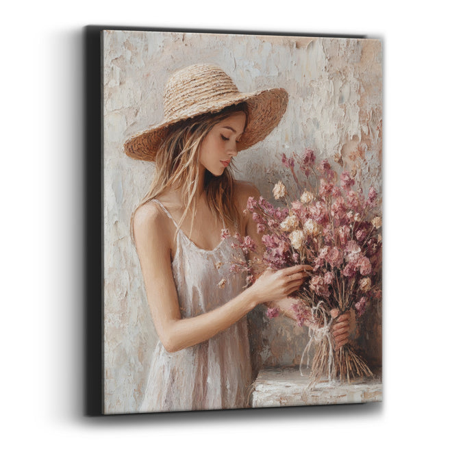 Dried Flower Bouquet Woman Boho Canvas Wall Art