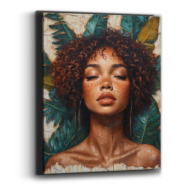 Serene Curly Hair Portrait Boho Canvas Wall Art