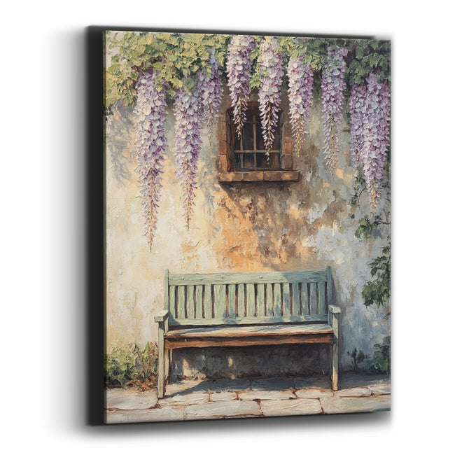 Wisteria Courtyard Bench Boho Canvas Wall Art