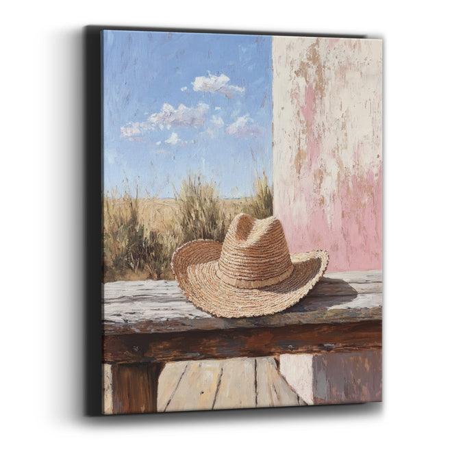 Straw Hat Rustic Prairie Boho Canvas Wall Art