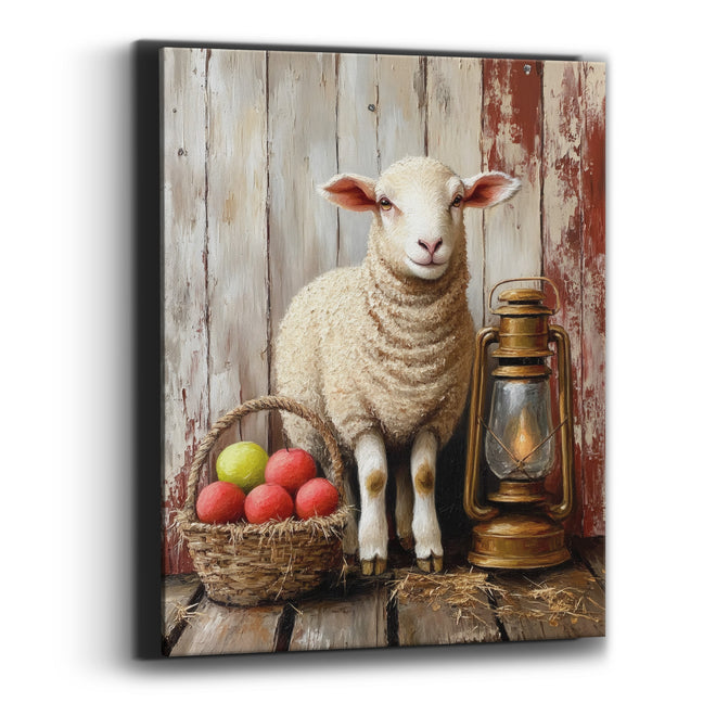 Farmhouse Lamb With Brass Lantern Canvas Wall Art