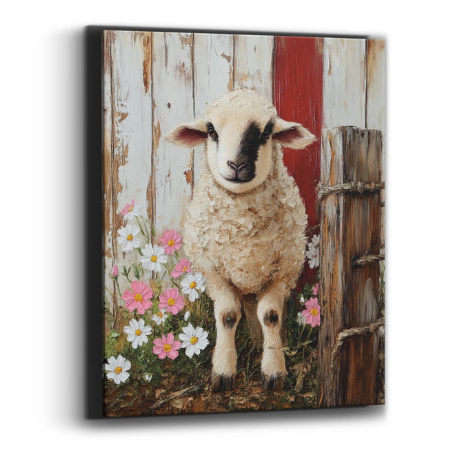 Barn Lamb Cosmos Farmhouse Canvas Wall Art