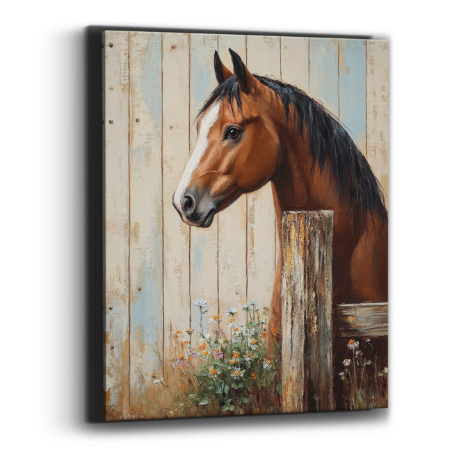 Bay Horse Fence Post Farmhouse Canvas Wall Art