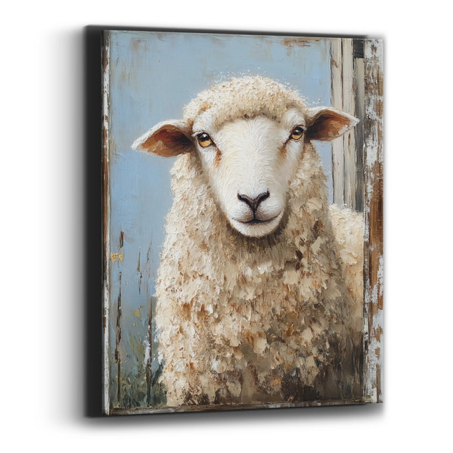 Curious Sheep Portrait Farmhouse Rustic Canvas Wall Art