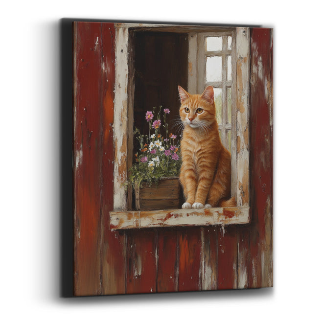 Orange Tabby Window Farmhouse Canvas Wall Art