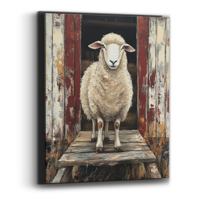 Doorway Sheep Hay Loft Painterly Canvas Wall Art