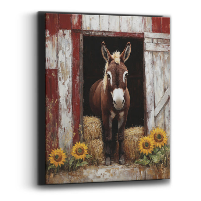 Dark Hayloft Donkey Whitewashed Painterly Canvas Wall Art