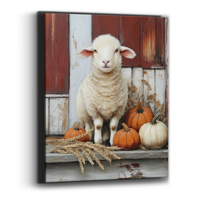 Cream Lamb Pumpkin Farmhouse Harvest Canvas Wall Art