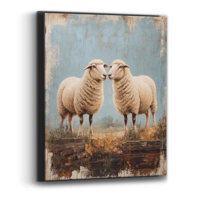 Facing Sheep Rustic Farmhouse Canvas Wall Art