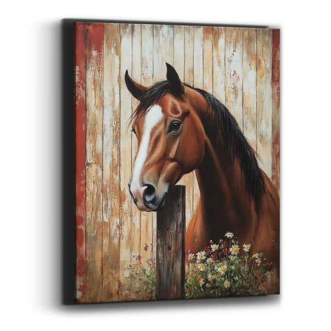 Red Edge Barnwood Horse Daisy Farmhouse Canvas Wall Art