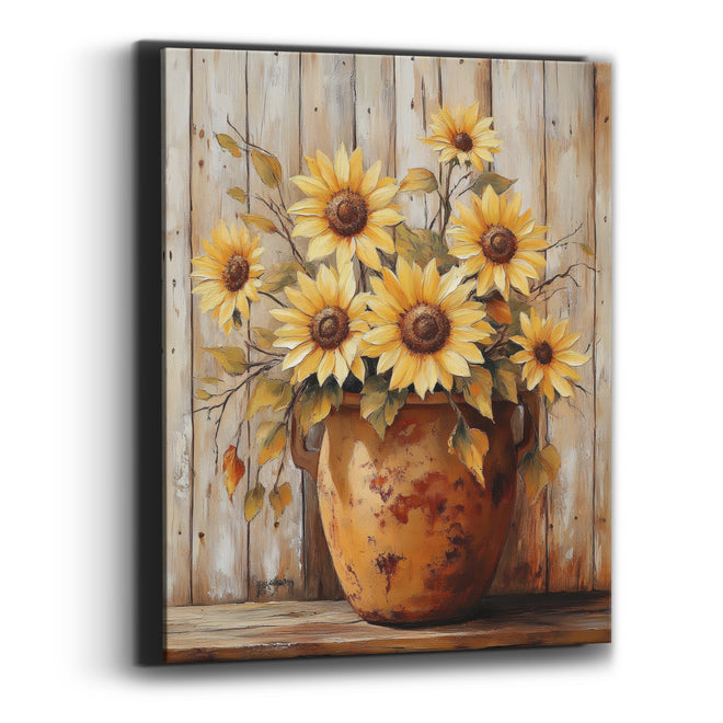 Yellow Sunflowers Rust Crock Farmhouse Canvas Wall Art