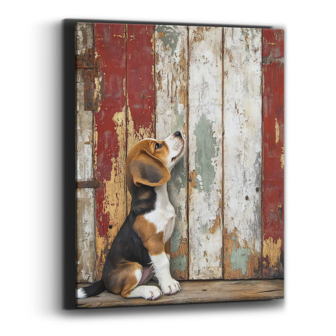 Beagle Puppy Rustic Barn Door Farmhouse Canvas Wall Art