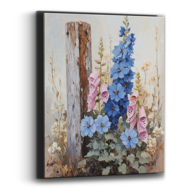 Pale Post Larkspur Foxglove Muted Painterly Canvas Wall Art