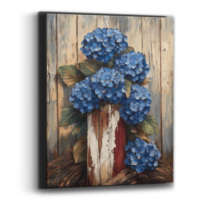 Blue Hydrangea Rustic Farmhouse Floral Canvas Wall Art