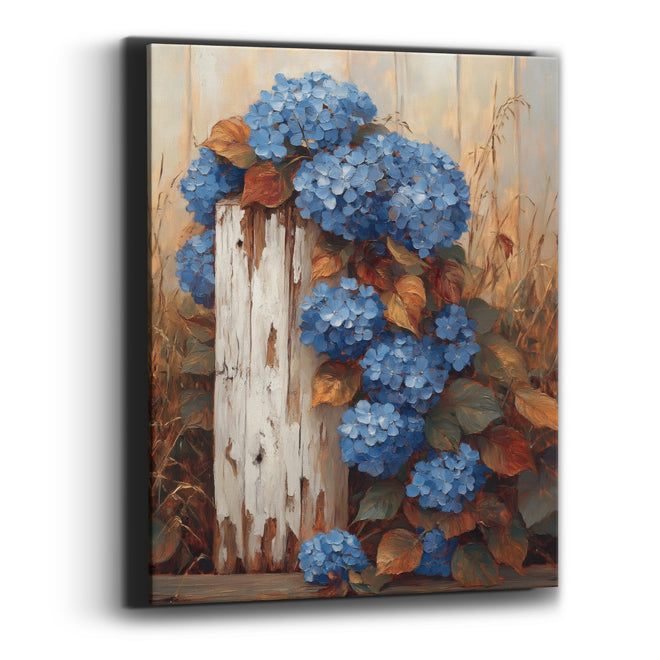 Cascading Hydrangeas Beside Pillar Canvas Wall Art