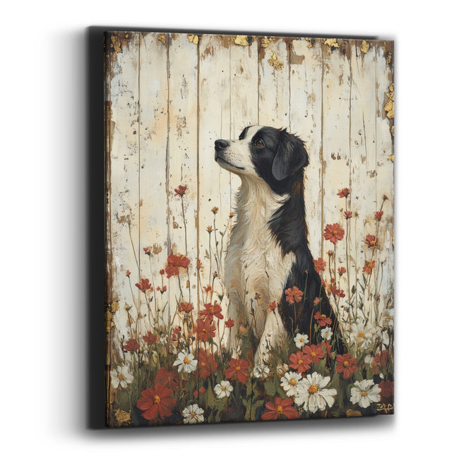 Skyward Collie Tall Cosmos Painterly Canvas Wall Art
